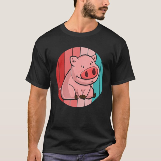 Piglet Farming Farm Animal  Farmer Retro Pig T-Shirt (Front)