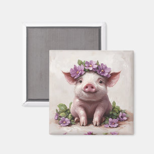 Piglet in a Purple Flower Crown Magnet