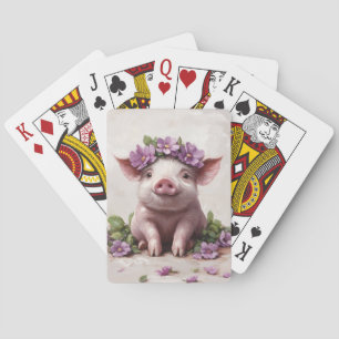 Piglet in a Purple Flower Crown Playing Cards