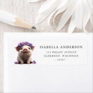 Piglet in a Purple Flower Crown Return Address Label