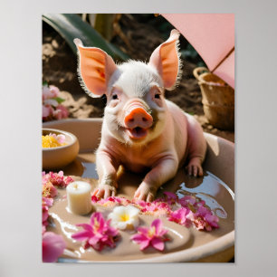 Piglet Pampering, Fun Bathroom Art, Gift for Her Poster