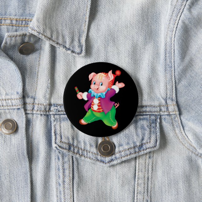 piglet pink cheerful 7.5 cm round badge (In Situ)