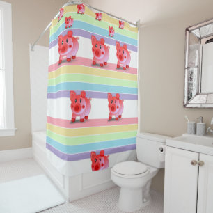piglet pink children's showercurtain white shower curtain