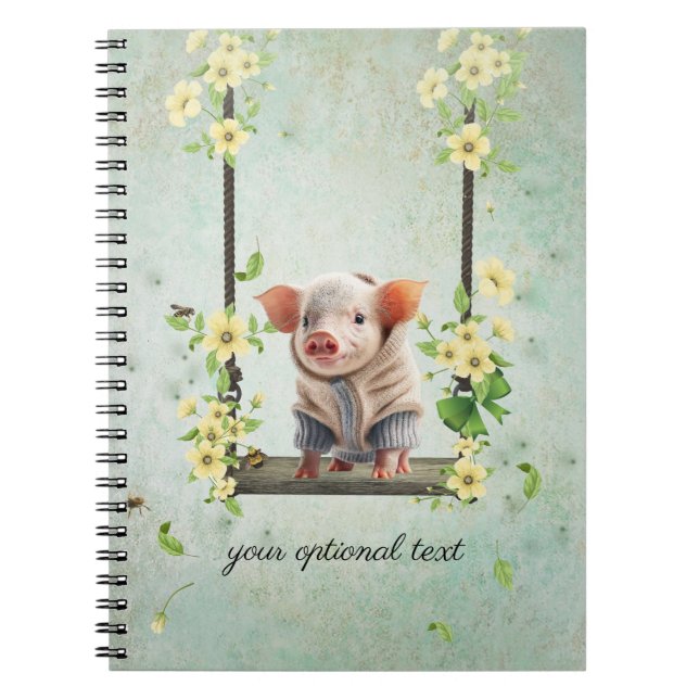 Piglet Swinging Flower Vine Notebook (Front)