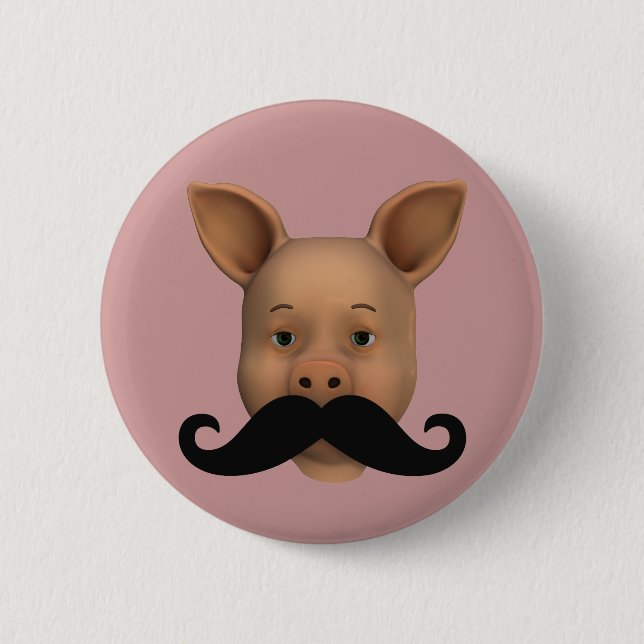 Piglet With Moustache 6 Cm Round Badge (Front)