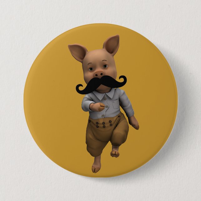 Piglet With Moustache 7.5 Cm Round Badge (Front)
