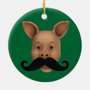 Piglet With Moustache Ceramic Ornament