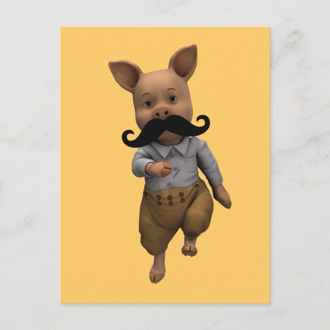 Piglet With Moustache Postcard (Front)
