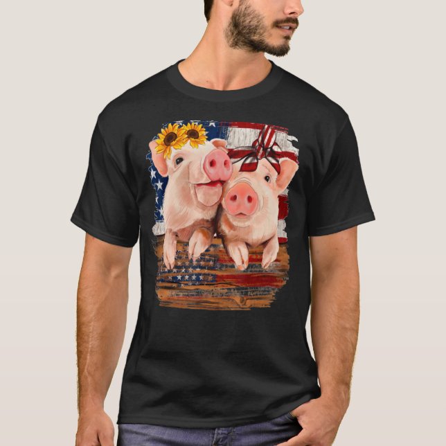 Pigs  American Flag Farm Animals Patriotic 4th Of  T-Shirt (Front)