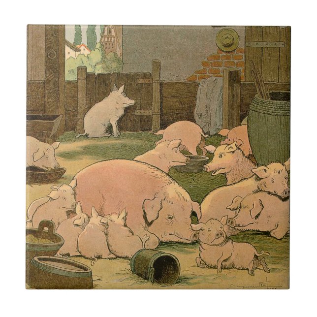 Pigs and Piglets on the Farm Ceramic Tile (Front)