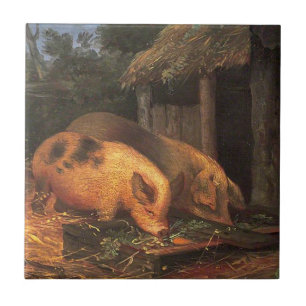 Pigs at a Trough (Farmyard Animals) Ceramic Tile