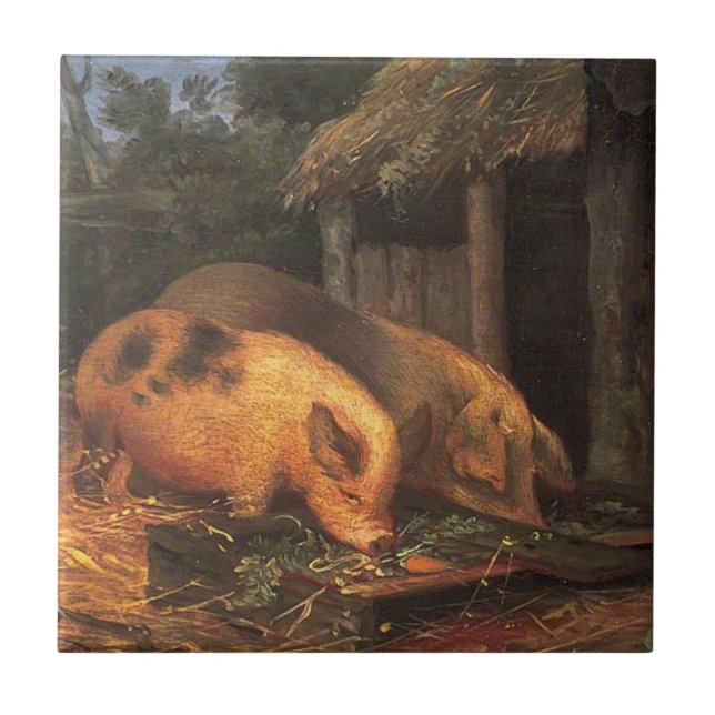 Pigs at a Trough (Farmyard Animals) Ceramic Tile (Front)