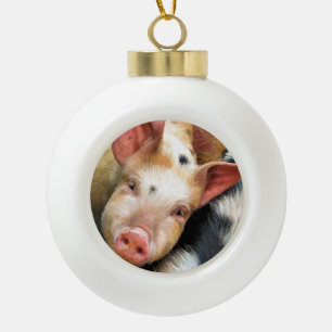 PIGS CERAMIC BALL CHRISTMAS ORNAMENT