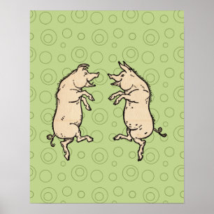 Pigs Dancing Antique Piggy Dance Jig Poster