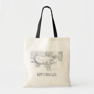 Pigs Farm Girl Barnyard Hand Drawn Animal Tote Bag