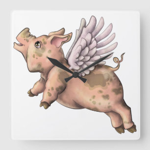 Pigs Fly Square Wall Clock
