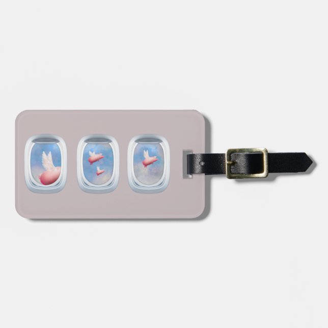 Pigs Flying Past Aeroplane Windows Luggage Tag (Front Horizontal)