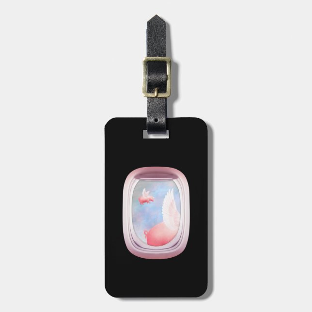 Pigs Flying Past Airplane Window Luggage Tag (Front Vertical)