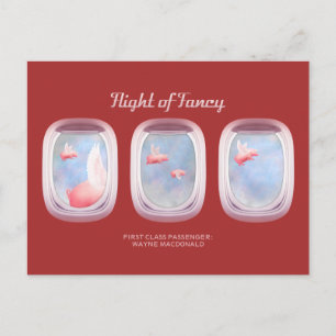 Pigs Flying Past Airplane Window-Personalized Postcard