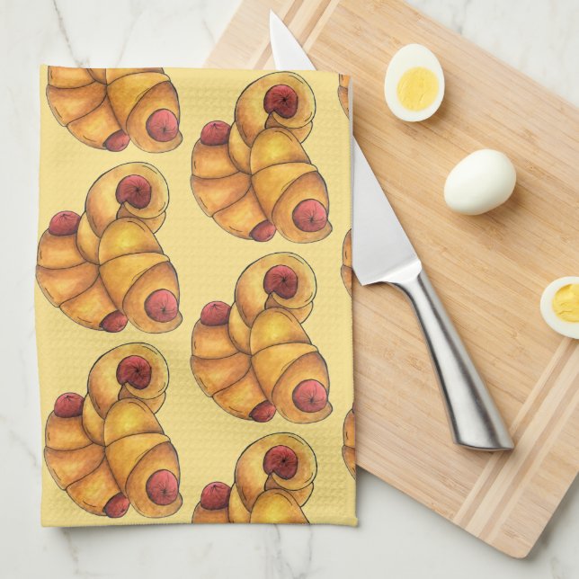 Pigs in a Blanket Crescent Roll Hot Dog Junk Food Tea Towel (Quarter Fold)