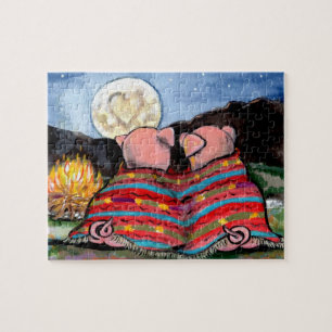 Pigs in a Blanket Romantic Night Moon Stars Art Jigsaw Puzzle