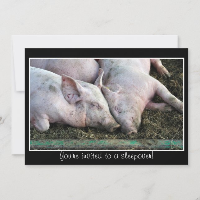 Pigs sleeping, sleepover invitation (Front)