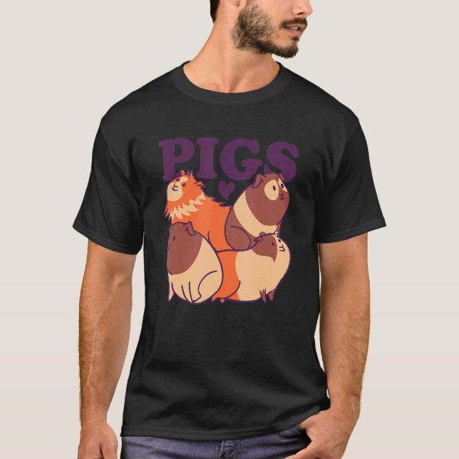 Pigs Stacked Graphic Guinea Pig Owner Pet Cavy Ani T-Shirt (Front)