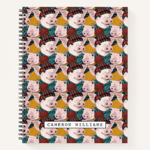 Pigs With Hats Pattern   Add Your Name Notebook