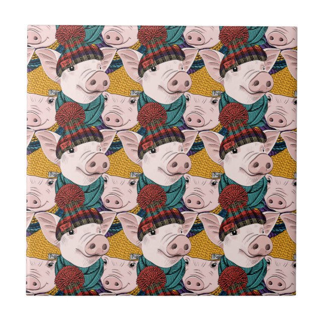Pigs With Hats Pattern Ceramic Tile (Front)