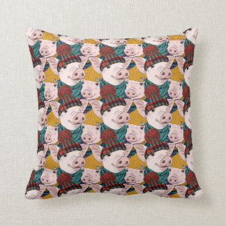 Pigs With Hats Pattern Cushion