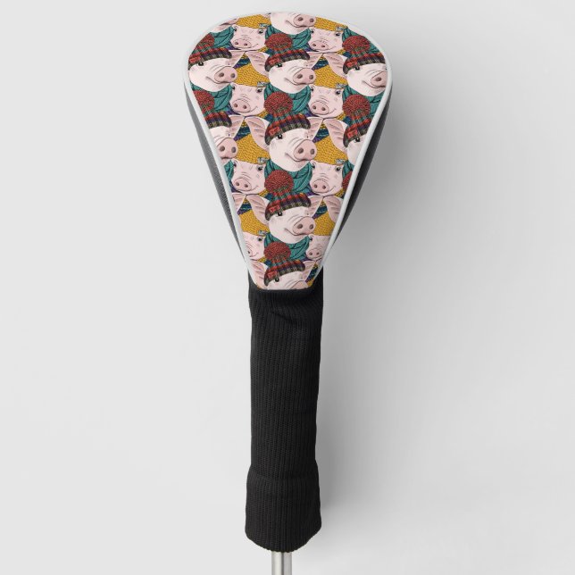 Pigs With Hats Pattern Golf Head Cover (Front)