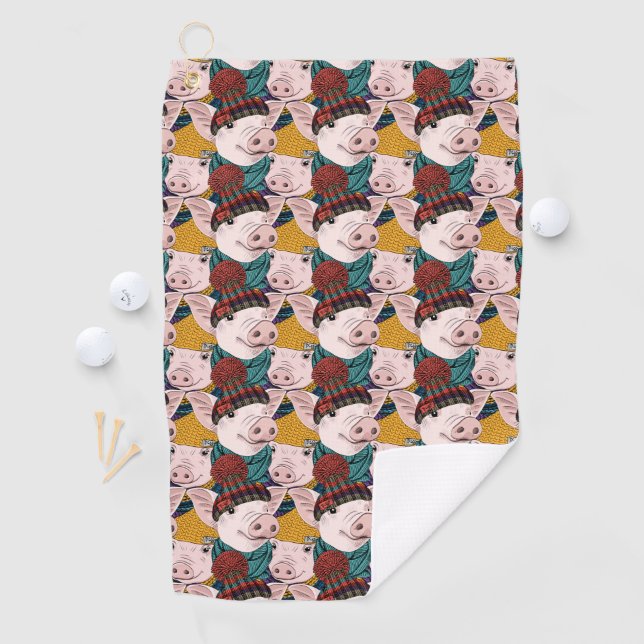 Pigs With Hats Pattern Golf Towel (InSitu)