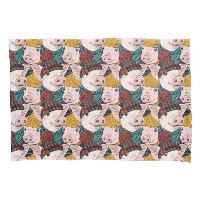 Pigs With Hats Pattern Pillowcase (Front-Left)