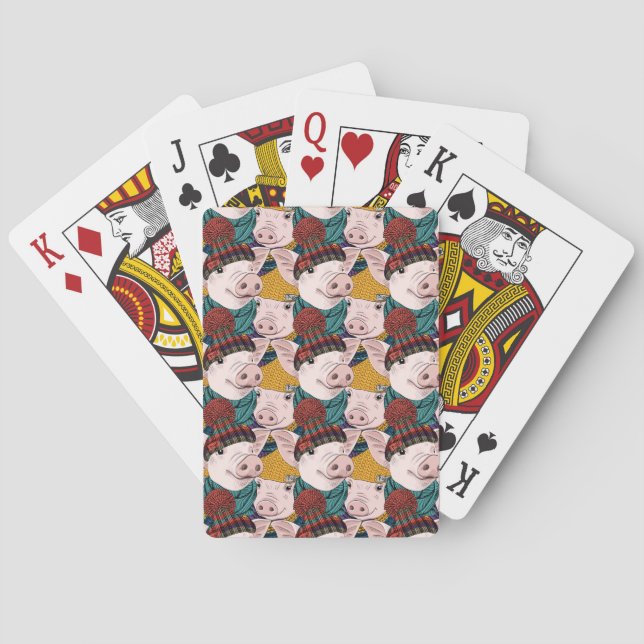 Pigs With Hats Pattern Playing Cards (Back)