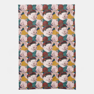 Pigs With Hats Pattern Tea Towel