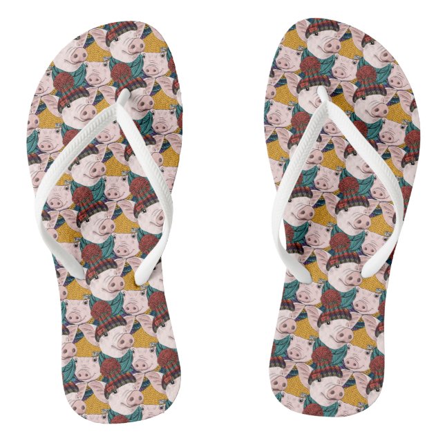 Pigs With Hats Pattern Thongs (Footbed)