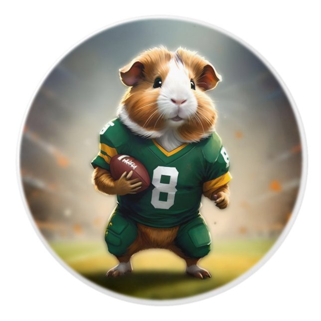 Pigskin Prodigy: The Guinea Pig Quarterback, Ceramic Knob (Front)