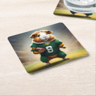 Pigskin Prodigy: The Guinea Pig Quarterback, Square Paper Coaster