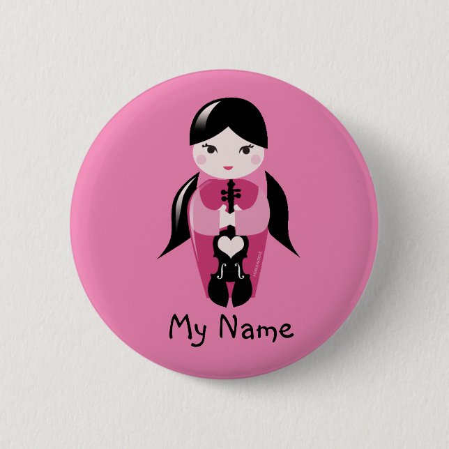 Pigtails and Pink Violin Doll Button (Front)