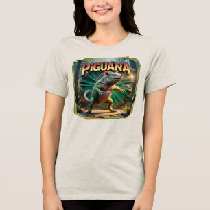 Piguana Illustration – Pig Iguana Scary Animal Tri-Blend Shirt