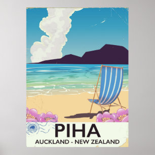 Piha New Zealand vintage travel poster