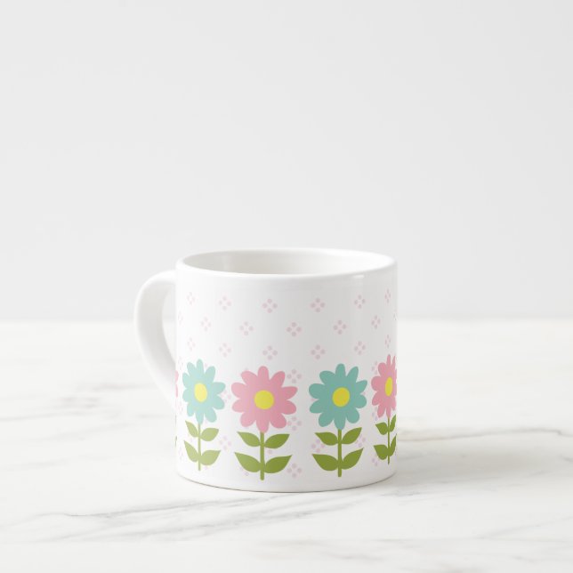 Piink and Blue Spring Flowers Espresso Cup (Front Left)