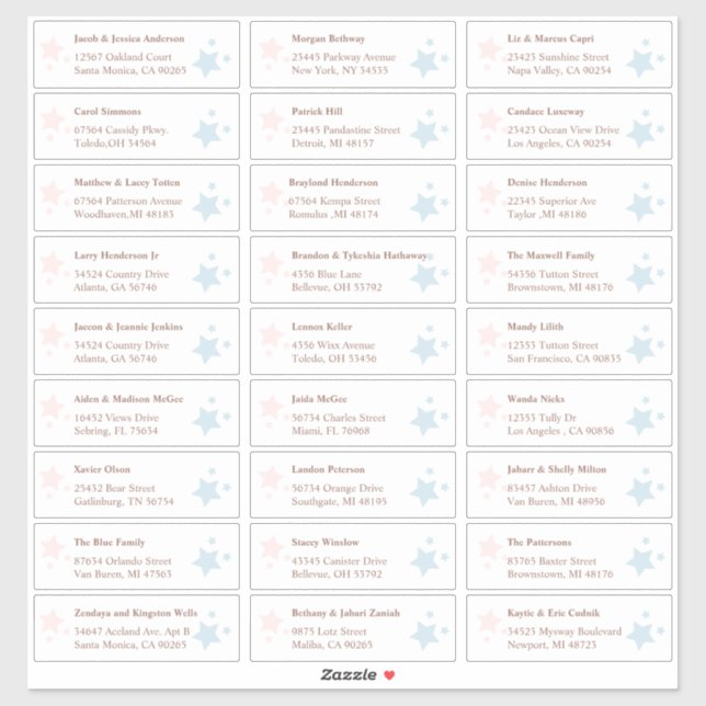 Piink and Blue Stars Guest Address Labels (Sheet)