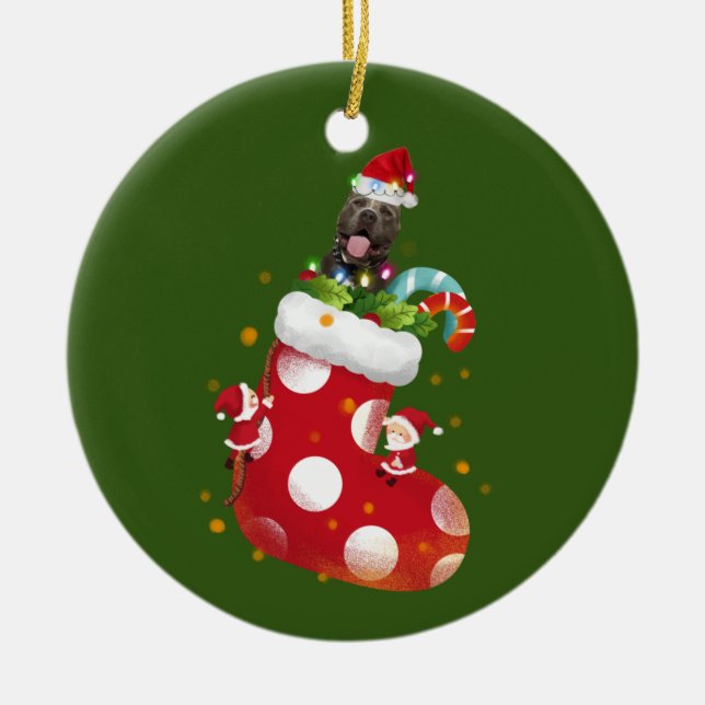 Piitbull With Socking Ceramic Ornament (Front)