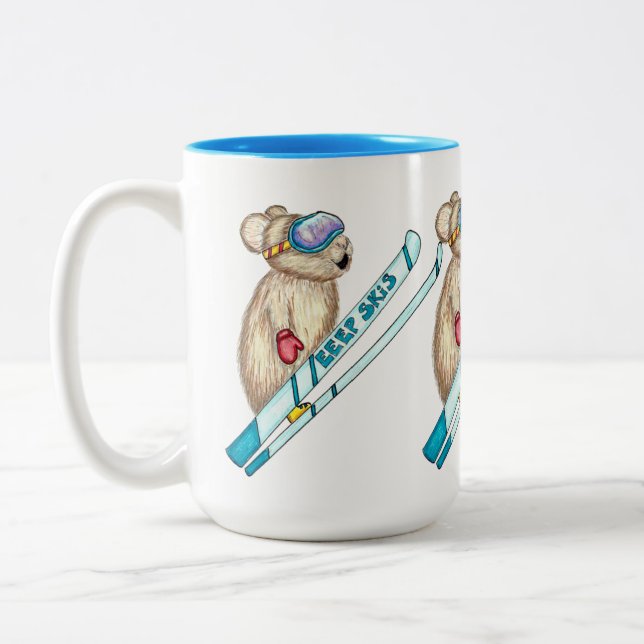 Pika Eeep Skis Skier  Two-Tone Coffee Mug (Left)