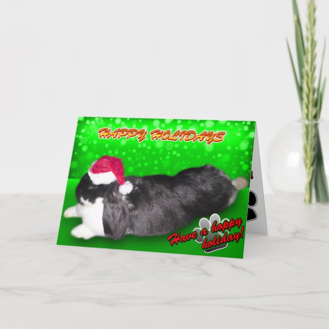 Pika Holiday Santa Hat - Rabbit Bunny Card (Front)