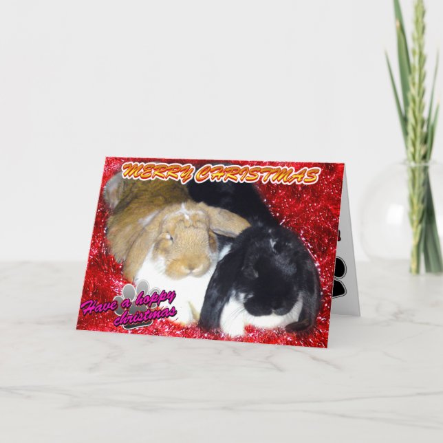 Pika & Ollie Tinsel Xmas - Rabbit Bunny Christmas Holiday Card (Front)