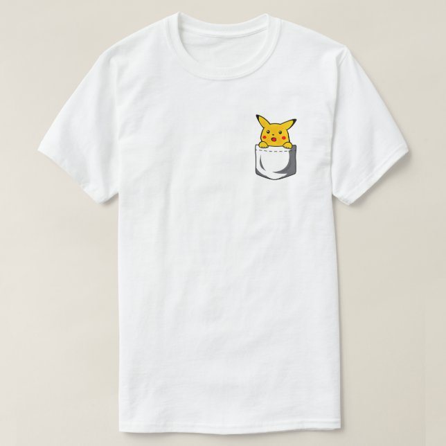 Pikachu Pocket Cartoon Illustration T-Shirt (Design Front)