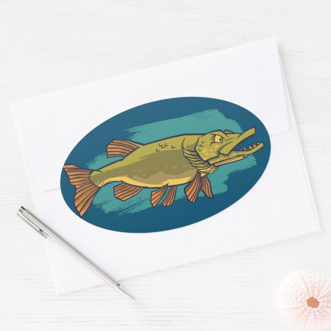 Pike Fish Oval Sticker (Envelope)
