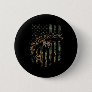 Pike Fishing American Flag Camouflage Muskie Fishi 6 Cm Round Badge